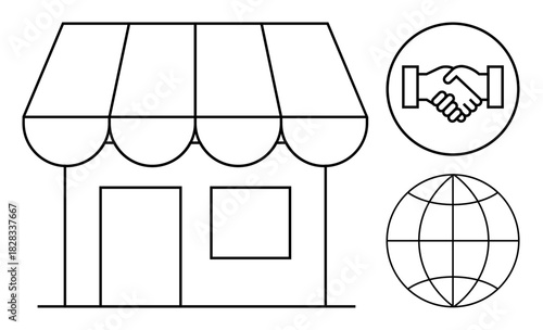 Small business concept. Small business symbols global trade, partnerships, and local stores. Small business connecting commerce, partnerships, and worldwide reach. For entrepreneurship, ecommerce