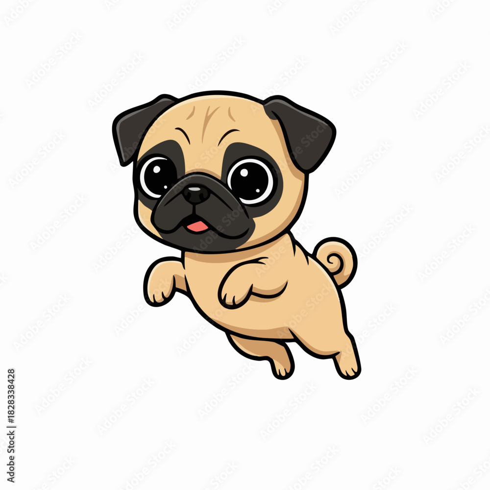 Obraz premium Cute Cartoon Pug Puppy Dog Jumping Isolated Illustration