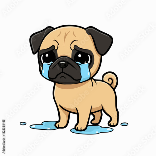 Cute Crying Pug Puppy Cartoon Illustration Vector