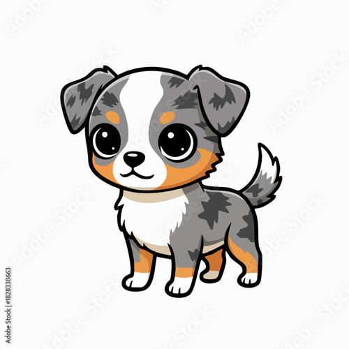 Cute cartoon Australian Shepherd puppy isolated illustration