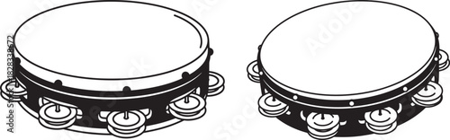 Two tambourine musical instruments silhouette