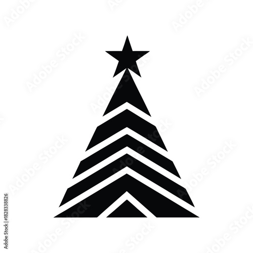 Stylized Christmas Tree Icon with a Star on Top, Representing Festive Season and Holiday Cheer for Winter Celebrations and Decorations