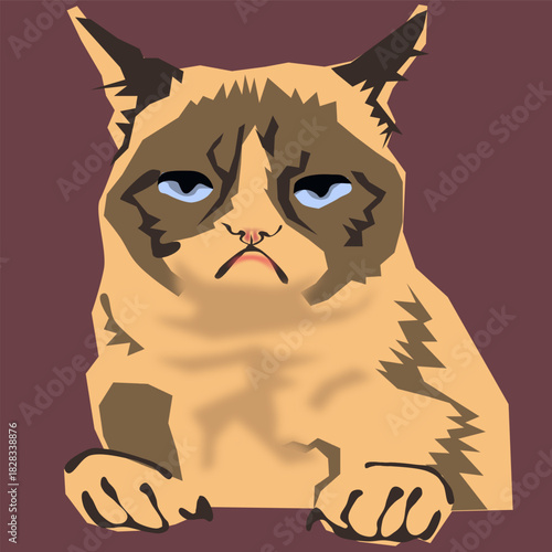 Grumpy cat illustration, sad kitten meme