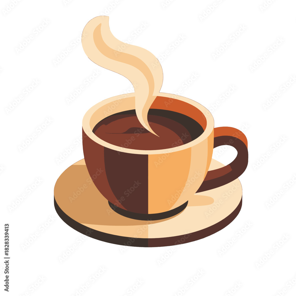 Obraz premium Steaming Cup of Coffee on a Saucer With Warm Tones and Pixelated Design