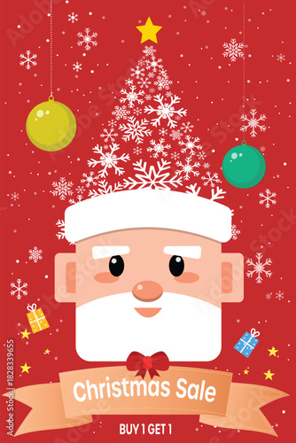 Vibrant Christmas Sale Banner Illustration with Festive , Snowflakes, and Big Discount Text - Up to 50% Off Promotion Graphic.