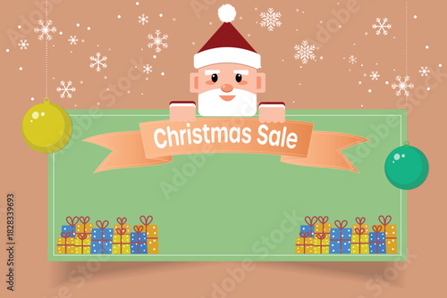 Vibrant Christmas Sale Banner Illustration with Festive , Snowflakes, and Big Discount Text - Up to 50% Off Promotion Graphic.