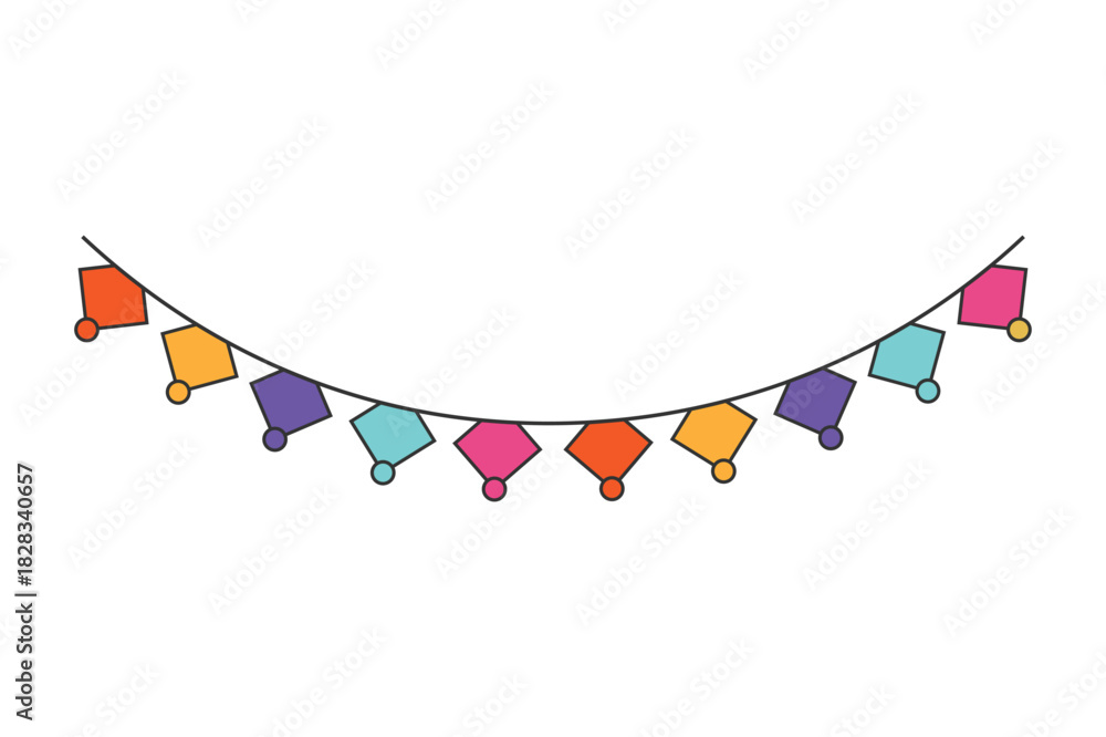 Fototapeta premium Colourful decorative diamond shaped bunting garland illustration for celebration party banner border.