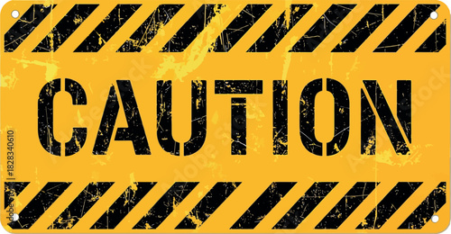 Caution grunge warning sign on yellow background, safety alert