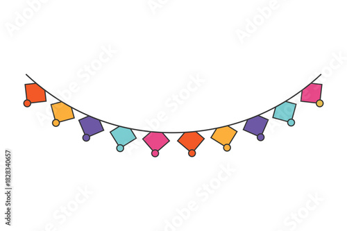 Colourful decorative diamond shaped bunting garland illustration for celebration party banner border.