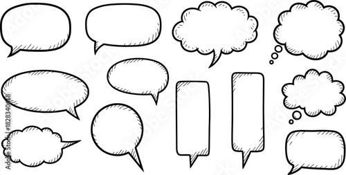 Hand drawn speech and thought bubble collection vector set design