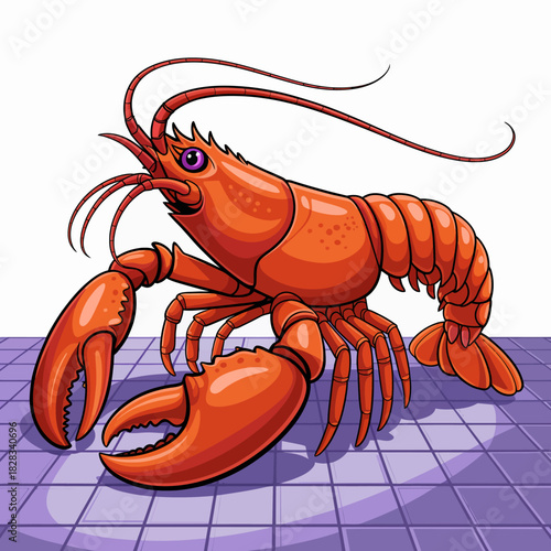 This whimsical illustration features a stylized lobster character with exaggerated features, representing the fun and creativity often present in marine-themed artworks.