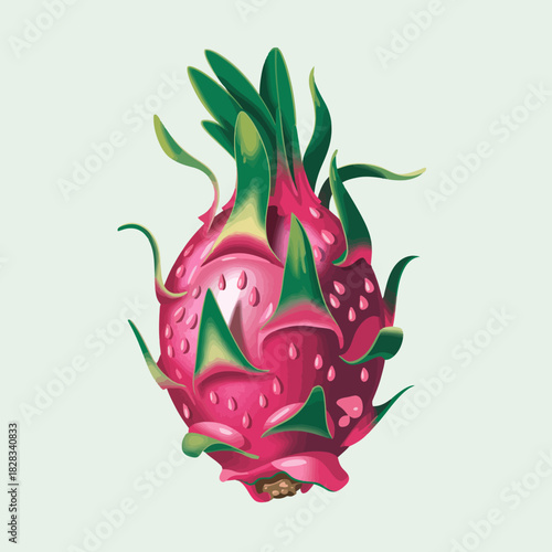 This exotic dragon fruit showcases its unique bright pink skin and green spikes, representing tropical flavors and the delightful surprises of nature's bounty, inviting curiosity.