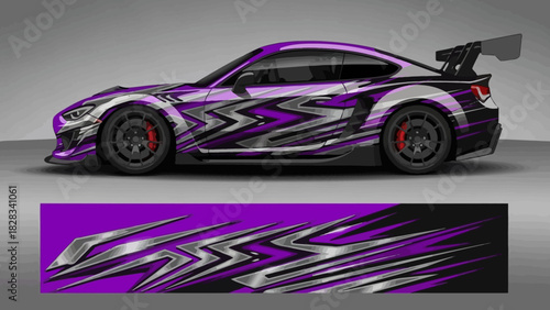Purple and silver car wrap design for vehicle customization.