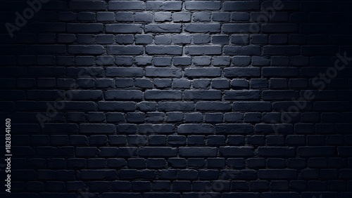 Dark blue nightly realistic brick wall. Navy blue brick background.