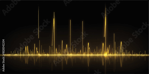 Vector illustration of an abstract background with grass and blue digital music sound wave spectrum lines forming a technology frequency pulse waveform backdrop