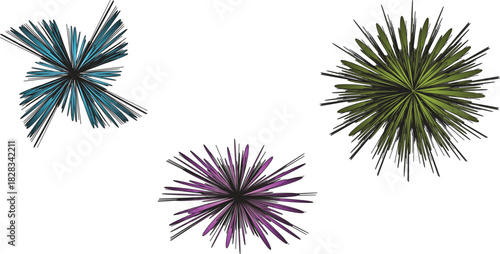 engaging composition consisting of three asterisk-shaped forms, each rendered in distinct colors and arranged against a clean white background. This minimalist Victor Illustrator Design