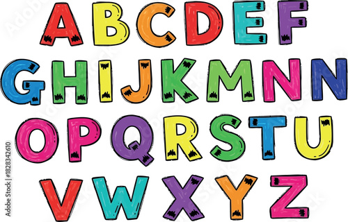 Colorful english uppercase alphabet letters a-z for early education