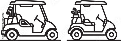 Two golf carts with clubs silhouette