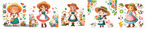 vector image girl wearing a farm costume on a white background