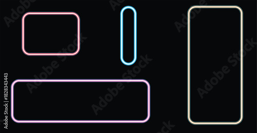  showcases a vibrant and modern composition featuring four neon-style rectangular shapes, each with rounded corners, set against a deep black background. This contrast enhances the 