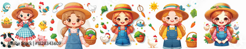 vector image girl wearing a farm costume on a white background