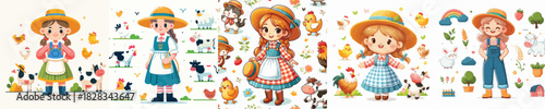 vector image girl wearing a farm costume on a white background