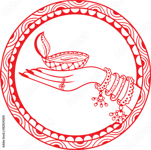 Elegant Hand Holding Traditional Diya Lamp Illustration for Festival Decoration