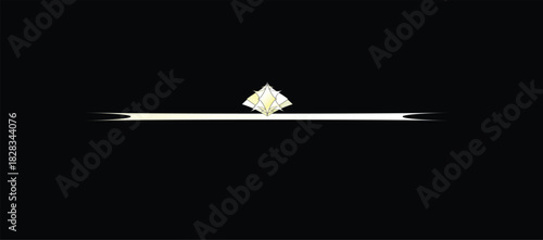 a striking visual contrast between the symmetrical white graphic and the black background. At the center, the diamond-shaped design is characterized by multiple facets, which create a 