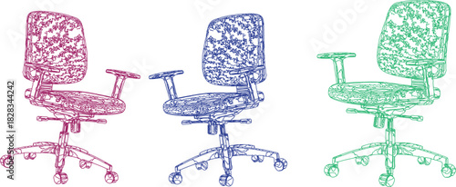 The chairs are illustrated with sketchy lines, giving them a stylized and slightly abstract appearance. This artistic approach adds a sense of whimsy and creativity to the design, 