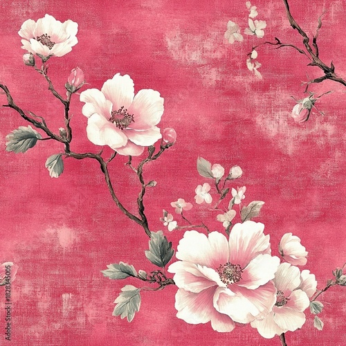 Weathered Pink Floral Seamless Pattern Tile