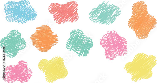 Abstract hand drawn crayon texture shapes on a white background
