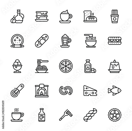 Italian Food and Drink Line Icon Set. Vector Collection of Pizza, Pasta, Coffee, and Traditional Cuisine Symbols for Restaurant Menu