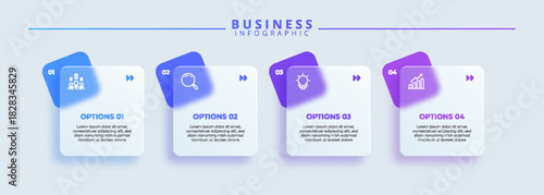 Design template for infographic labels with icons and 4 options or steps. Suitable for process diagrams, presentations, workflow layouts, banners, flow charts, and infographics.