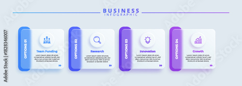 Design template for infographic labels with icons and 4 options or steps. Suitable for process diagrams, presentations, workflow layouts, banners, flow charts, and infographics.