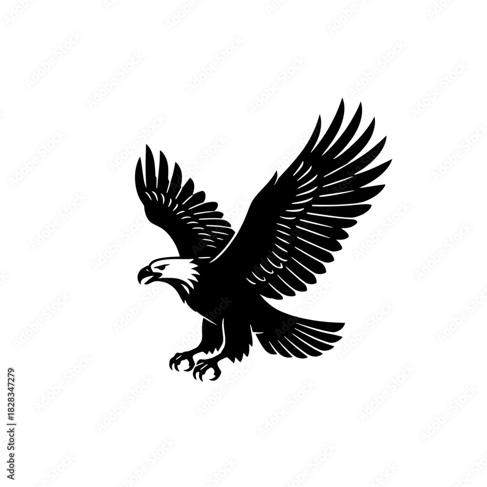Obraz premium Flying Eagle Silhouette Illustration with Spread Wings