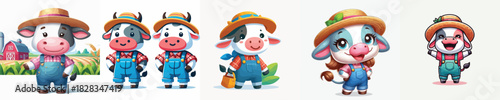  vector image cow wearing farmer costume