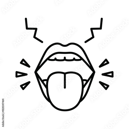 Bold minimalist illustration of a mouth tasting something unpleasant, conveying a strong feeling of disgust or distaste with graphic elements