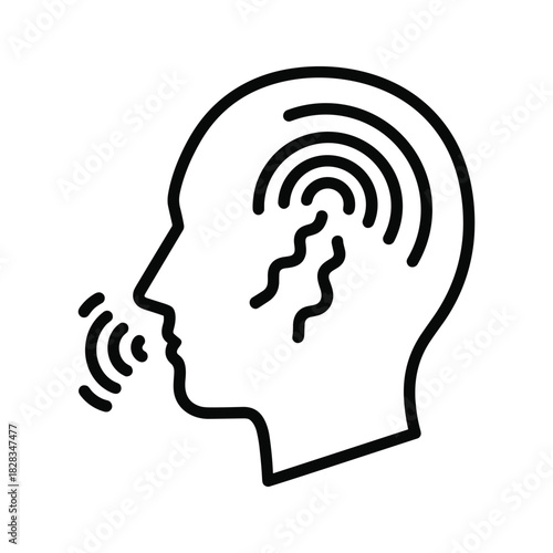 Hear and speak clearly with this graphic, illustrating sound waves entering the ear and exiting the mouth for communication and listening concepts