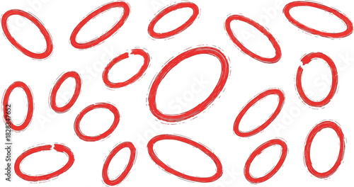 Red hand-drawn irregular ovals marker lines texture background
