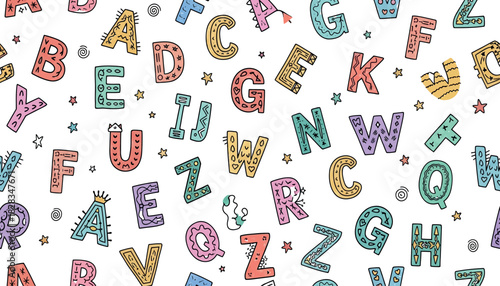 Colorful educational alphabet letters seamless pattern design