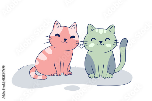 Cute funny cats in different fun poses. Flat vector illustration isolated on white background