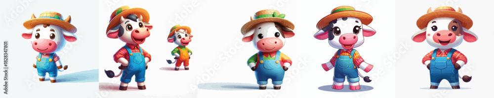Naklejka premium vector image cow wearing farmer costume