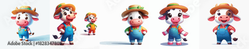  vector image cow wearing farmer costume