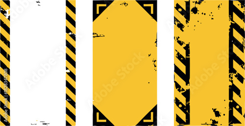 Textured hazard stripes design element set with yellow panels