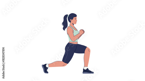 Woman stretching. Fitness workout, yoga and pilates pose. Morning training and activity. Healthy girl doing physical exercise, warming up. Flat vector illustration isolated on white background