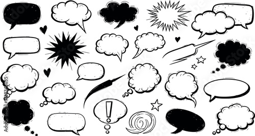 Speech bubbles and thought clouds collection, comic book style
