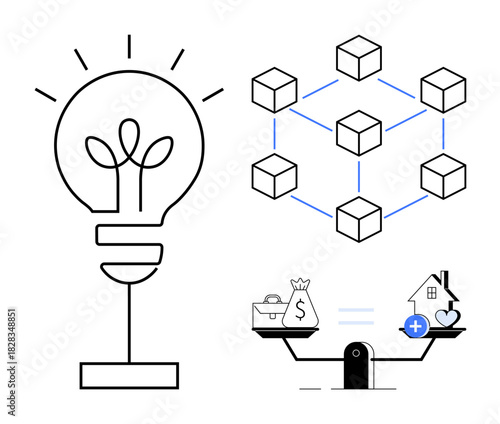 Blockchain concept. Blockchain network for decentralized data. Blockchain ensuring financial balance, innovation, and economic connectivity. For fintech, sustainability, technology integration
