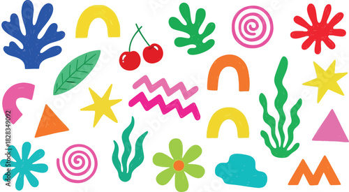 Playful colorful abstract organic and geometric shapes pattern