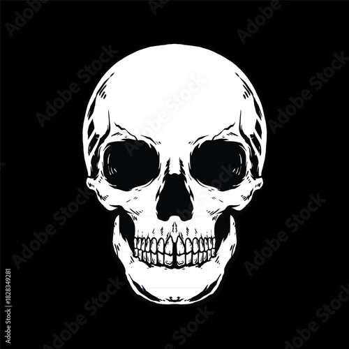 Human skull vector art on black bakgdournd