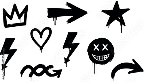 Graffiti spray paint drip symbols set. urban art design vector